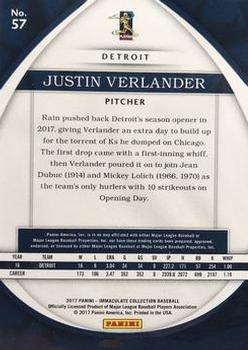 2017 Panini Immaculate Collection #57 Justin Verlander Back