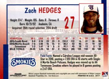2017 Grandstand Tennessee Smokies #NNO Zach Hedges Back