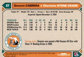 2017 Grandstand Florida State League Top Prospects #NNO Genesis Cabrera Back