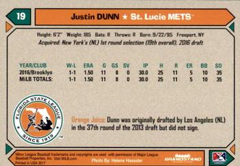 2017 Grandstand Florida State League Top Prospects #NNO Justin Dunn Back