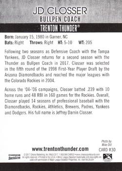 2017 Choice Trenton Thunder #30 J.D. Closser Back