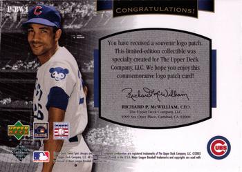 2003 Upper Deck Sweet Spot Classic - Patch Cards #P-BW1 Billy Williams Back