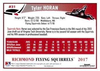 2017 Grandstand Richmond Flying Squirrels #NNO16 Tyler Horan Back