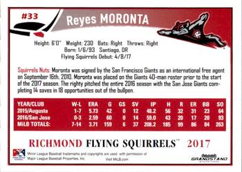 2017 Grandstand Richmond Flying Squirrels #NNO22 Reyes Moronta Back
