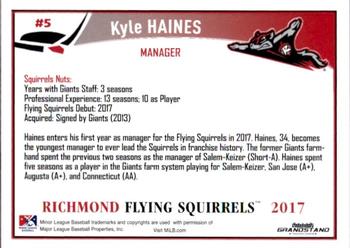 2017 Grandstand Richmond Flying Squirrels #NNO28 Kyle Haines Back
