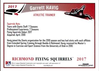 2017 Grandstand Richmond Flying Squirrels #NNO32 Garrett Havig Back