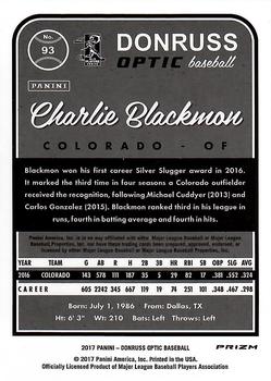2017 Donruss Optic - Holo #93 Charlie Blackmon Back