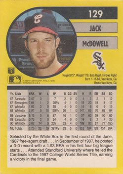 1991 Fleer #129 Jack McDowell Back