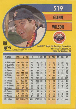 1991 Fleer #519 Glenn Wilson Back