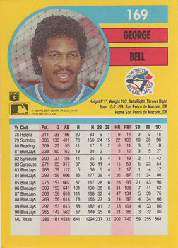 1991 Fleer #169 George Bell Back