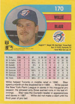 1991 Fleer #170 Willie Blair Back