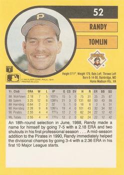 1991 Fleer #52 Randy Tomlin Back