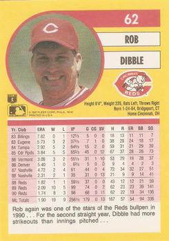 1991 Fleer #62 Rob Dibble Back