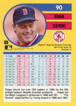 1991 Fleer #90 Roger Clemens Back