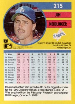 1991 Fleer #215 Jim Neidlinger Back
