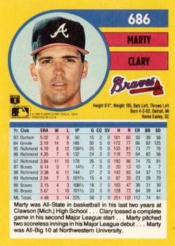 1991 Fleer #686 Marty Clary Back