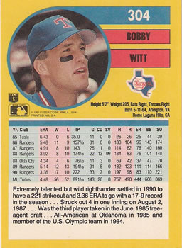 1991 Fleer #304 Bobby Witt Back