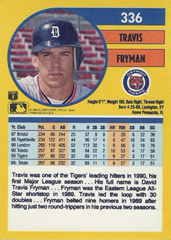 1991 Fleer #336 Travis Fryman Back