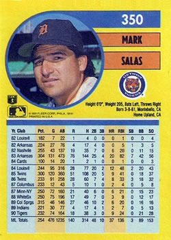 1991 Fleer #350 Mark Salas Back