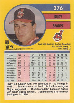 1991 Fleer #376 Rudy Seanez Back