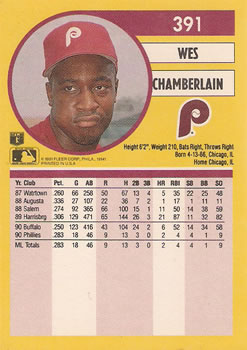 1991 Fleer #391 Wes Chamberlain Back