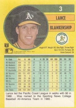 1991 Fleer #3 Lance Blankenship Back