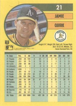 1991 Fleer #21 Jamie Quirk Back