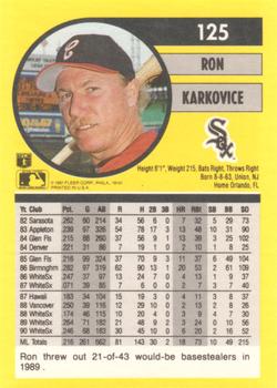 1991 Fleer #125 Ron Karkovice Back