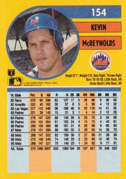 1991 Fleer #154 Kevin McReynolds Back