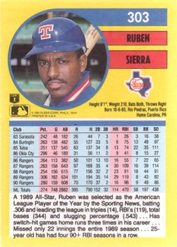 1991 Fleer #303 Ruben Sierra Back