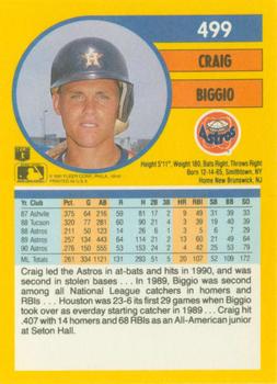 1991 Fleer #499 Craig Biggio Back
