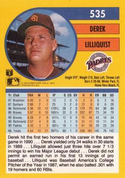 1991 Fleer #535 Derek Lilliquist Back