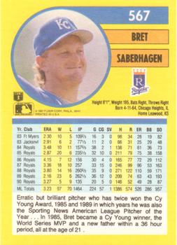 1991 Fleer #567 Bret Saberhagen Back