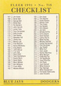 1991 Fleer #715 Checklist: White Sox / Mets / Blue Jays / Dodgers Back