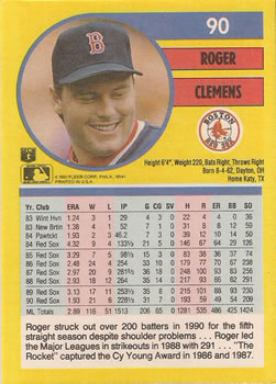 1991 Fleer #90 Roger Clemens Back