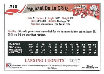 2017 Grandstand Lansing Lugnuts #NNO Michael De La Cruz Back