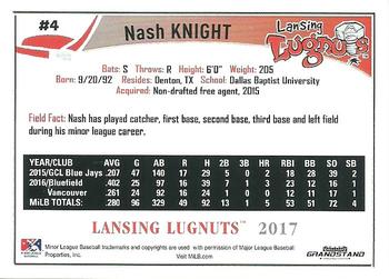 2017 Grandstand Lansing Lugnuts #NNO Nash Knight Back