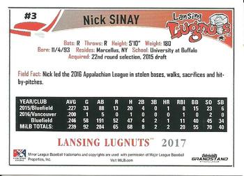 2017 Grandstand Lansing Lugnuts #NNO Nick Sinay Back