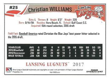 2017 Grandstand Lansing Lugnuts #NNO Christian Williams Back