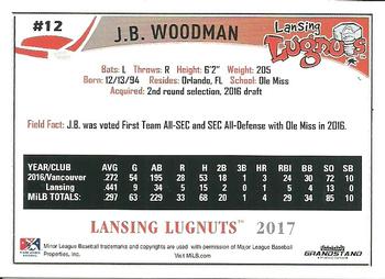 2017 Grandstand Lansing Lugnuts #NNO J.B. Woodman Back
