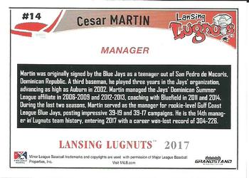 2017 Grandstand Lansing Lugnuts #NNO Cesar Martin Back
