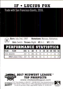 2017 Choice Midwest League Top Prospects #04 Lucius Fox Back