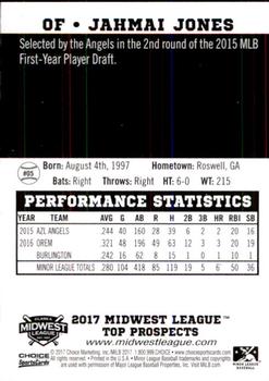 2017 Choice Midwest League Top Prospects #05 Jahmai Jones Back