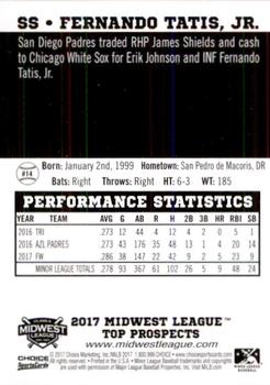 2017 Choice Midwest League Top Prospects #14 Fernando Tatis Jr. Back