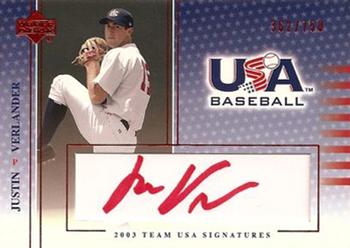 2003 Upper Deck USA Baseball National Team - 2003 Team USA Signatures Red Ink #S-5 Justin Verlander Front