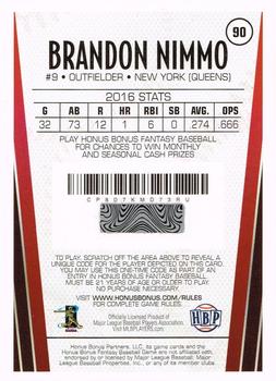2017 Honus Bonus Fantasy Baseball #90 Brandon Nimmo Back