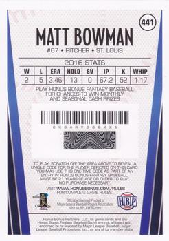 2017 Honus Bonus Fantasy Baseball #441 Matt Bowman Back