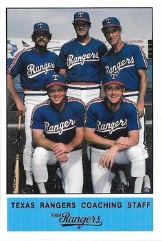1984 Jarvis Press Texas Rangers #NNO Texas Rangers Coaching Staff (Merv Rettenmund / Rich Donnelly / Glenn Ezell / Dick Such / Wayne Terwilliger) Front