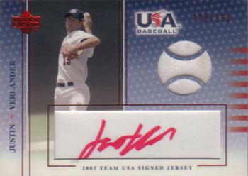 2003 Upper Deck USA Baseball National Team - 2003 Team USA Signed Jerseys Red Ink #USA J-5 Justin Verlander Front