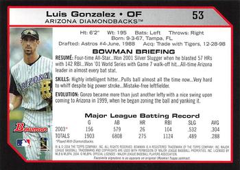 2004 Bowman - 1st Edition #53 Luis Gonzalez Back